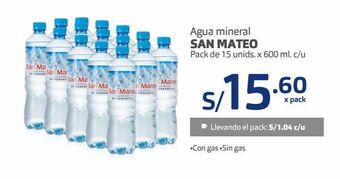 Makro Agua mineral san mateo pack de 15 unids. x 600 ml. c/u oferta