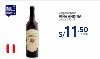Makro Vino borgoña viña andina unid. x 750 ml. oferta