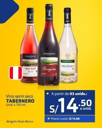 Makro Vino semi seco tabernero unid. x 750 ml. oferta