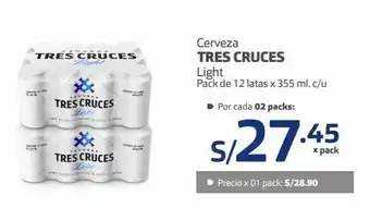 Makro Cerveza tres cruces light pack de 12 latas x 355 ml. c/u oferta