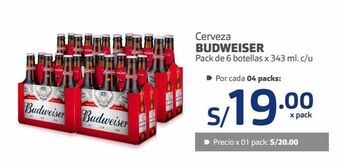 Cerveza budweiser pack de 6 botellas x 343 ml. c/u