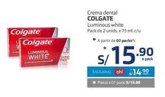Makro Crema dental colgate luminous white pack de 2 unids. x 75 ml. c/ oferta