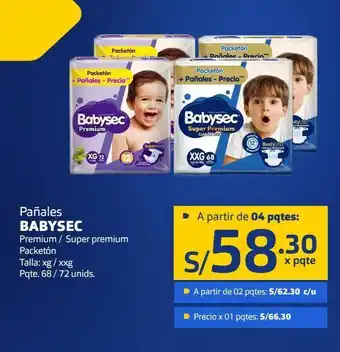 Makro Pañales babysec premium / super premium packetón talla: xg / xxg pqte. 68 / 72 unids oferta