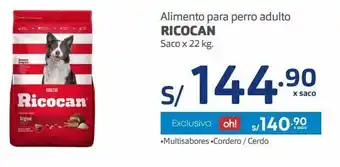 Makro Alimento para perro adulto ricocan saco x 22 kg. oferta