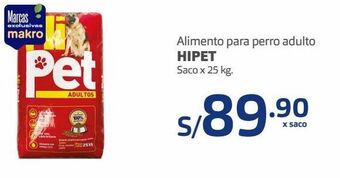 Makro Alimento para perro adulto hipet saco x 25 kg. oferta