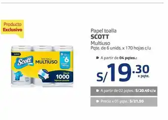 Makro Papel toalla scott multiuso pqte. de 6 unids. x 170 hojas c/u oferta