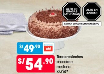 Plaza Vea Torta Tres Leches Chocolate Mediana oferta