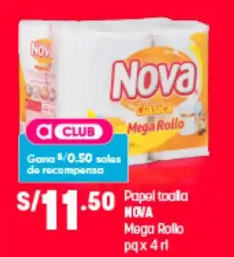 Plaza Vea Papel Toala Nova Mega Rollo 4 rollos oferta