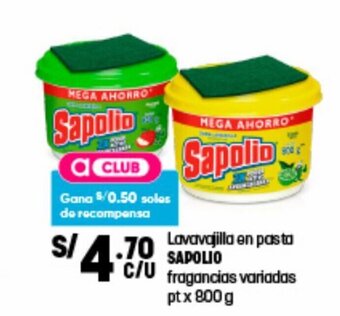 Plaza Vea Lavavajilla en Pasta Sapolio 800g oferta