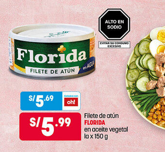Plaza Vea Filete de Atún Florida en Aceite Vegetal 150g oferta