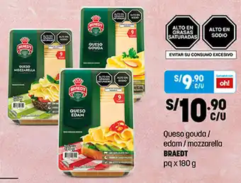Plaza Vea Queso Gouda/Edam/Mozzarella Braedt 180g oferta