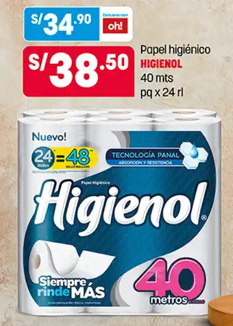 Plaza Vea Papel Higiénico Higienol 40 metros oferta