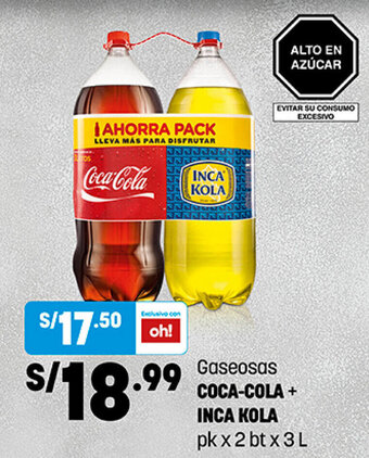 Plaza Vea Gaseosa Coca Cola +Inca Kola 2 x 3L oferta