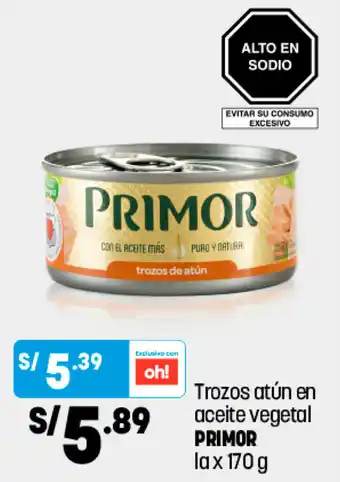 Plaza Vea Trozos Atún en Aceite Vegetal Primor 170g oferta