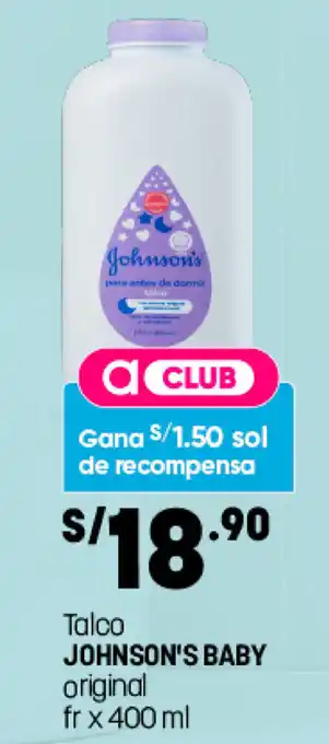 Plaza Vea Talco Johnson's Baby Original 400ml oferta