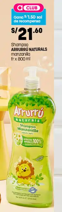 Plaza Vea Shampoo Arrurrú Naturals Manzanilla 800ml oferta