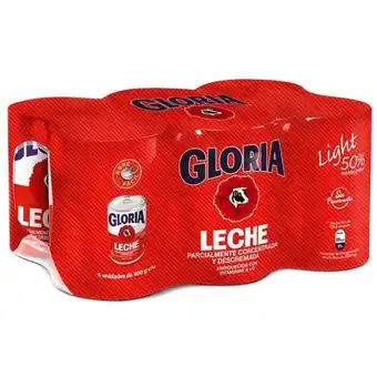 Vivanda Leche evaporada gloria light paquete 6un lata 400g oferta