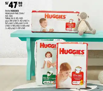 Plaza Vea Pañal Huggies Hiper Pack Natural Care/Active Sec M, G, XG, XXG oferta