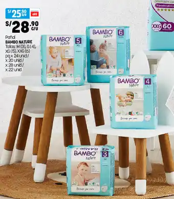 Plaza Vea Pañal Bambo Nature M [3], G [4], XG [5], XXG [6], 24/20/28/22 unid oferta
