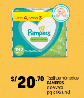 Plaza Vea Toallitas Húmedas Pampers Aloe Vera 192 unid oferta
