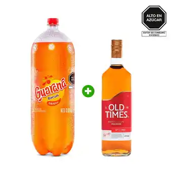 Tottus Whisky old times red 1 lt + guarana vitaminizada 3.10 lt oferta
