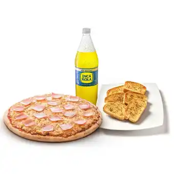Tottus 1 pizza americana tottus + 06 und pan al ajo horneado + gaseosa oferta