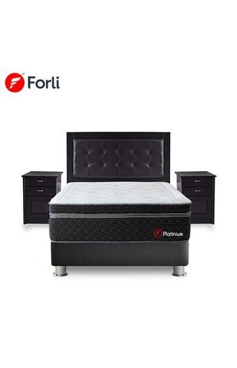 Tiendas EFE Juego de dormitorio forli platinium gatteo king + colchón + box tarima + cabecera + velador + protector + almohada oferta
