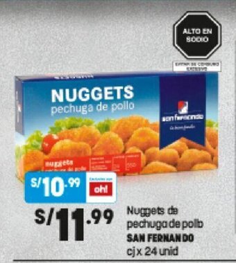 Plaza Vea Nuggets de pechuga de pollo SAN FERNANDO cj x 24 unid oferta