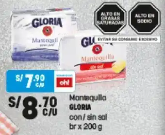 Plaza Vea Mantequilla GLORIA con / sin sal br x 200g oferta