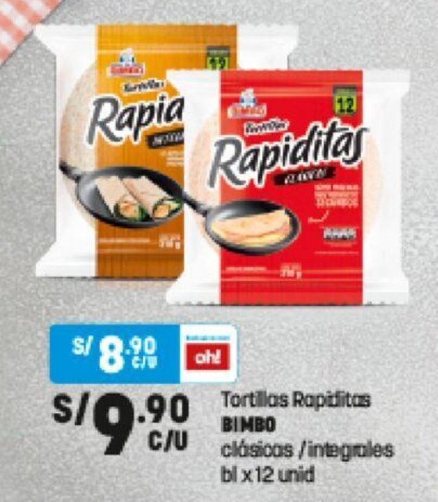 Tortillas Rapiditas BIMBO clásicas / integrales bl x 12 unid oferta en