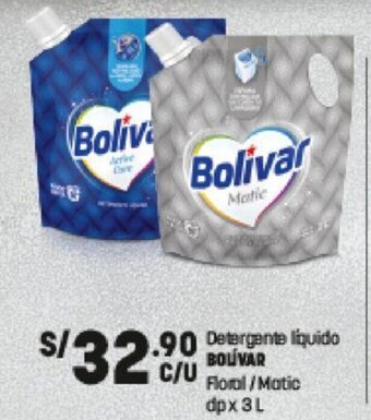 Plaza Vea Detergente liquido BOLIVAR Floral / Matic dp x 3 L oferta