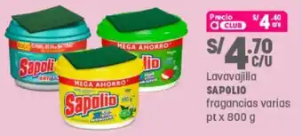 Plaza Vea Lavavajilla Sapolio Fragancias Varias 800g oferta