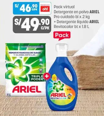 Plaza Vea Ariel Detergente en Polvo 2kg / Detergente Líquido 1.8L oferta