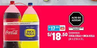 Plaza Vea Gaseosas Coca-Cola + Inca Kola 2 x 3L oferta