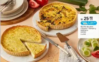 Plaza Vea Quiche de Poro y Queso/Tomate y Espinaca Cocido oferta