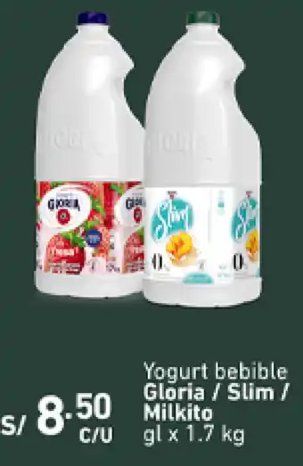 Plaza Vea Yogurt Bebible Gloria/Slim/Milkito 1,7kg oferta