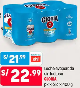 Plaza Vea Leche Evaporada Sin Lactosa Gloria 6x400g oferta
