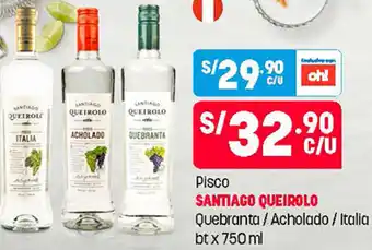 Plaza Vea Pisco Santiago Queirolo Quebranta/Acholado/Italia 750ml oferta