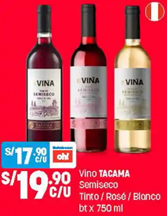 Plaza Vea Vino Tacama Semiseco Tinto / Rosé / Blanco 750ml oferta