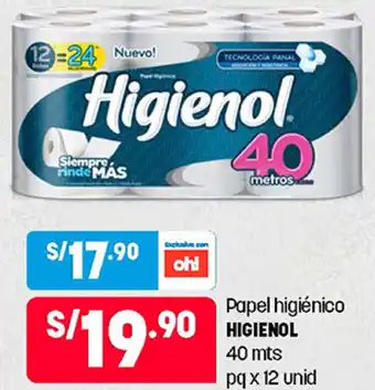 Plaza Vea Papel Higiénico Higienol 40 mts 12 Unid oferta