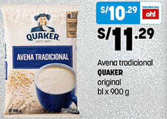 Plaza Vea Avena Tradicional Quaker Original 900g oferta