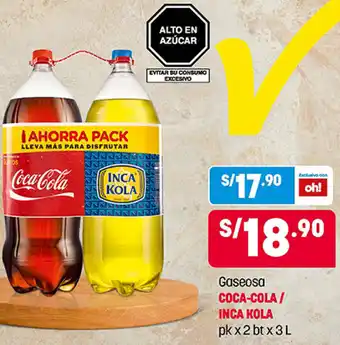 Plaza Vea Gaseosa Coca-Cola / Inca Kola 2x3L oferta