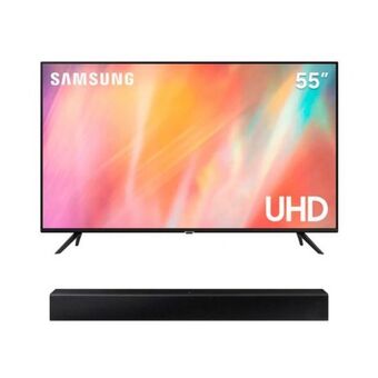 Hiraoka Tv samsung led 4k uhd smart 55" un55au7090gxpe + soundbar samsung hw-t400/pe oferta