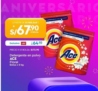 Makro Detergente en polvo ace floral bolsa x 9 kg. oferta