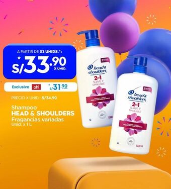 Makro Shampoo head & shoulders fragancias variadas unid. x 1 l oferta