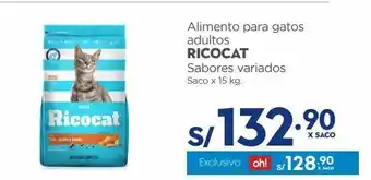 Makro Alimento para gatos adultos ricocat sabores variados saco x 15 kg. oferta