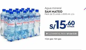 Makro Agua mineral san mateo 15un x 600ml oferta