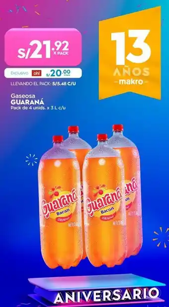 Makro Gaseosa guaraná x 3l oferta