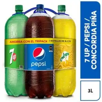 Tottus Tripack  pepsi + 7 up + concordia piña 3 lt oferta