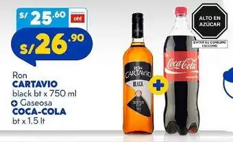 Plaza Vea Ron Cartavio Black 750ml +Gaseosa Coca-Cola 1.5lt oferta
